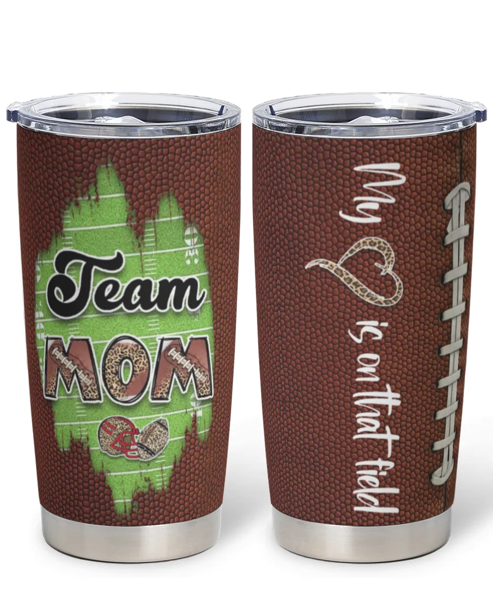 Flag Football Mom Tumbler - My Heart Is On That Field Full Printed Stainless Steel Tumbler (20oz) white 20oz