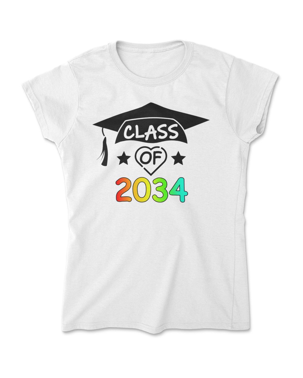 K -12th Grade Hand Prints Space Graduation Class of 2034 T-Shirt Women's Standard T-Shirt white s