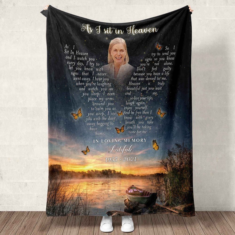 Personalized As I Sit In Heaven Mom Memorial Blanket With Pictures Sherpa Fleece Blanket FBL49 Cozy Plush Fleece Blanket white 30x40in