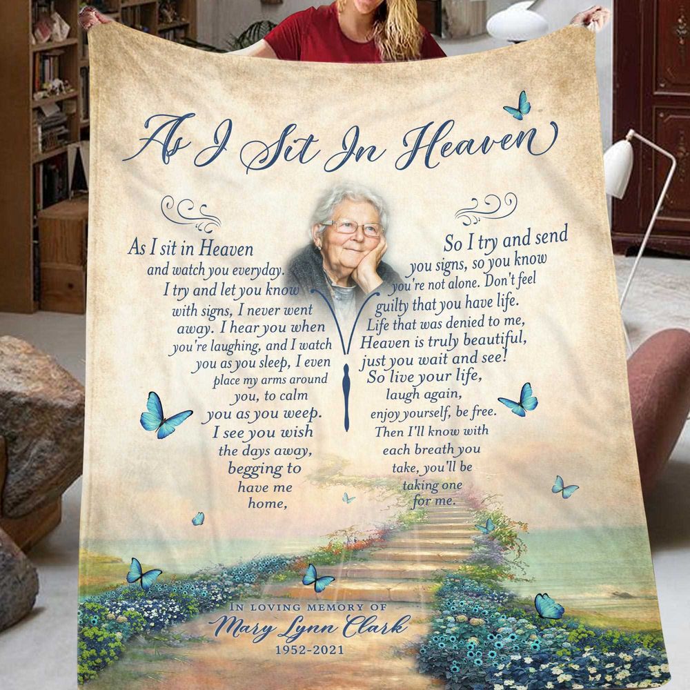 Personalized As I Sit In Heaven Mom Memorial Blanket With Pictures Sherpa Fleece Blanket FBL52 Cozy Plush Fleece Blanket white 30x40in