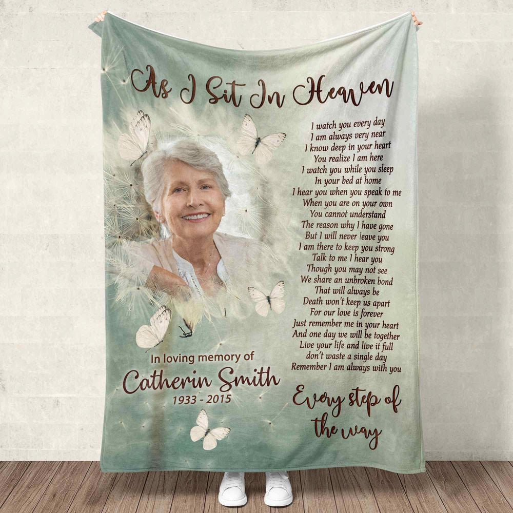 Personalized As I Sit In Heaven Mom Memorial Blanket With Pictures Sherpa Fleece Blanket FBL53 Cozy Plush Fleece Blanket white 30x40in