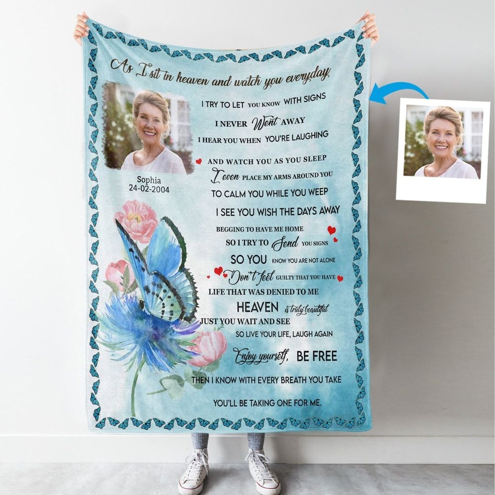 Personalized As I Sit In Heaven Mom Memorial Blanket With Pictures Sherpa Fleece Blanket FBL60 Cozy Plush Fleece Blanket white 30x40in