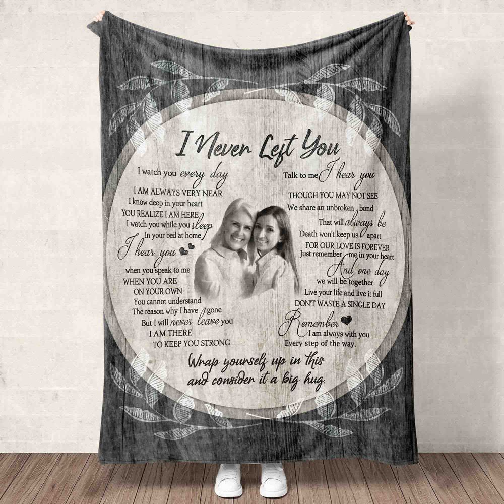 Personalized I Never Left You Mom Memorial Blanket With Pictures Sherpa Fleece Blanket FBL45 Cozy Plush Fleece Blanket white 30x40in