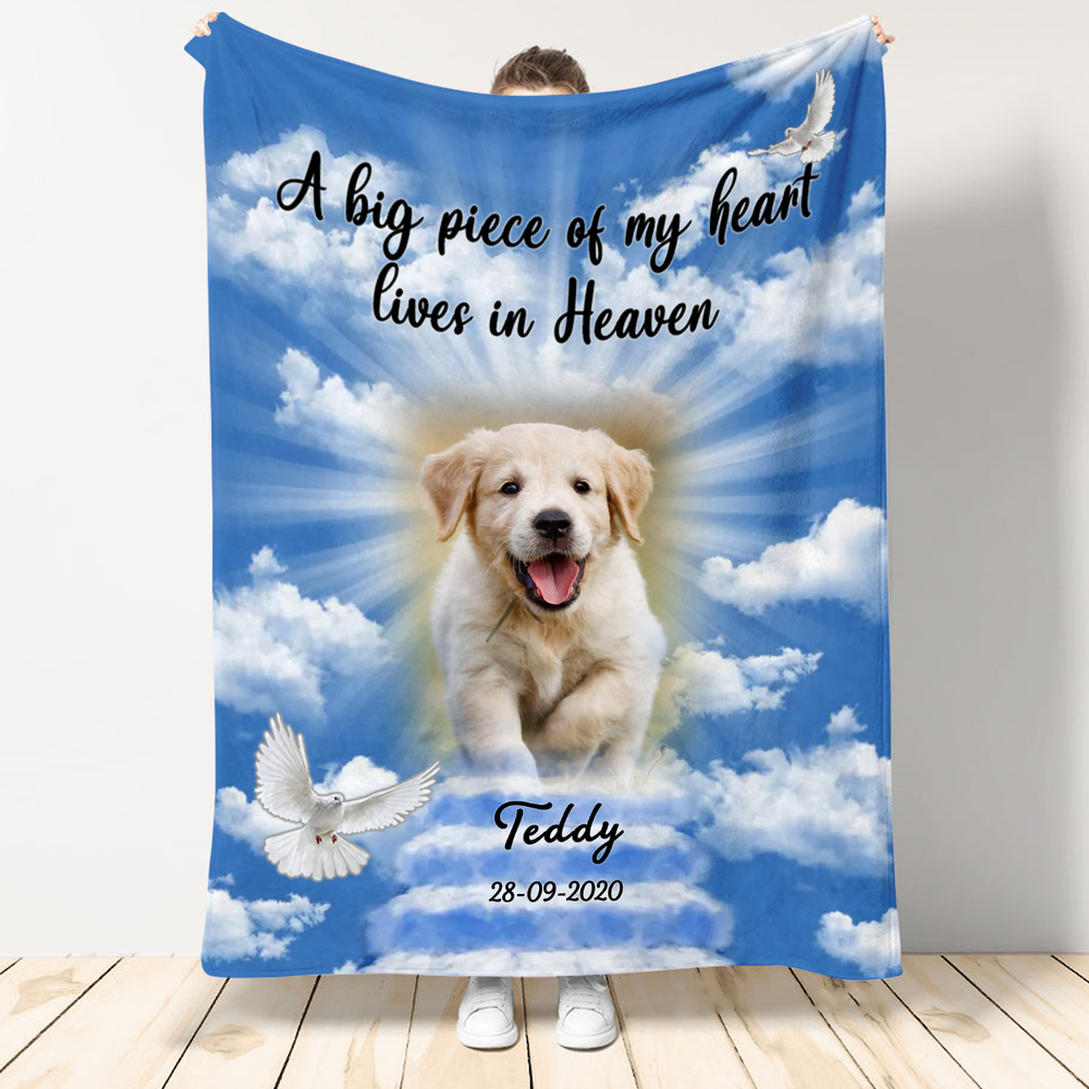 Personalized A Big Piece Of My Heart Dog Pet Memorial Blanket FBL97 Cozy Plush Fleece Blanket white 30x40in
