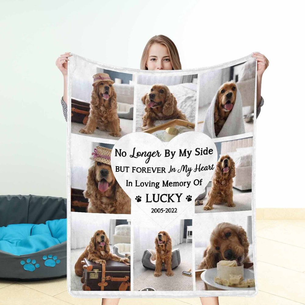 Personalized No Longer By My Side Dog Pet Memorial Blanket FBL107 Cozy Plush Fleece Blanket white 30x40in