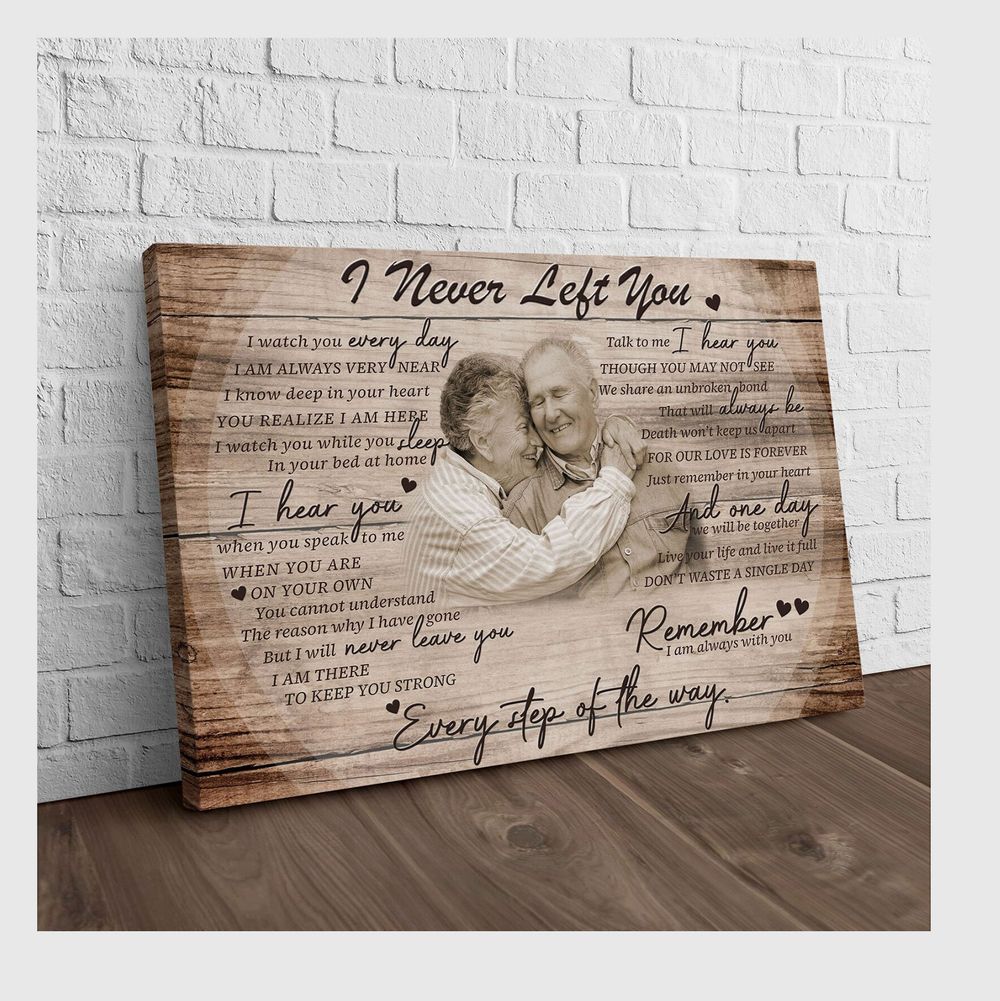 Personalized Custom I Never Left You Mom Dad Memorial Canvas Print Art Poster DC100 Ready To Hang Landscape Canvas white 14x11in