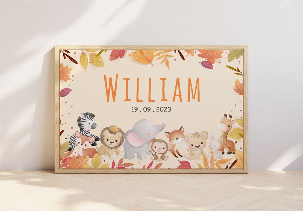 Custom Nursery Name Print Satin Landscape Poster white 18x12in