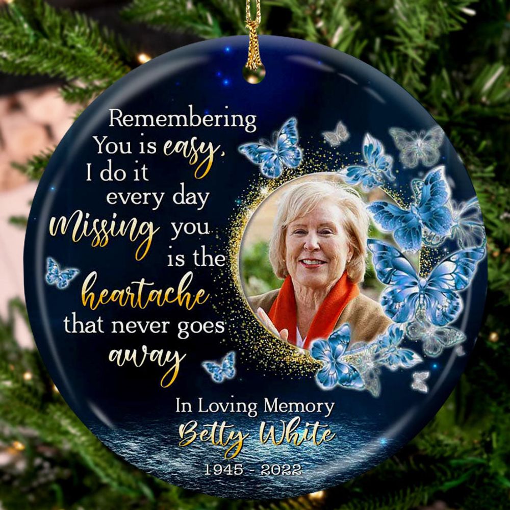Personalized Photo Mom Memorial Cardinal Ornament ORN51 Circle Ceramic Ornament white one-side single