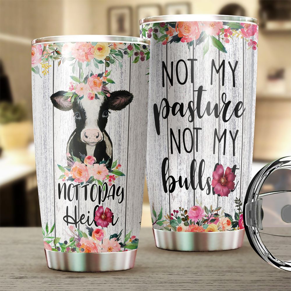 Not My Pasture Not My Bullshit Cow Flower Full Printed Stainless Steel Tumbler (20oz) white 20oz
