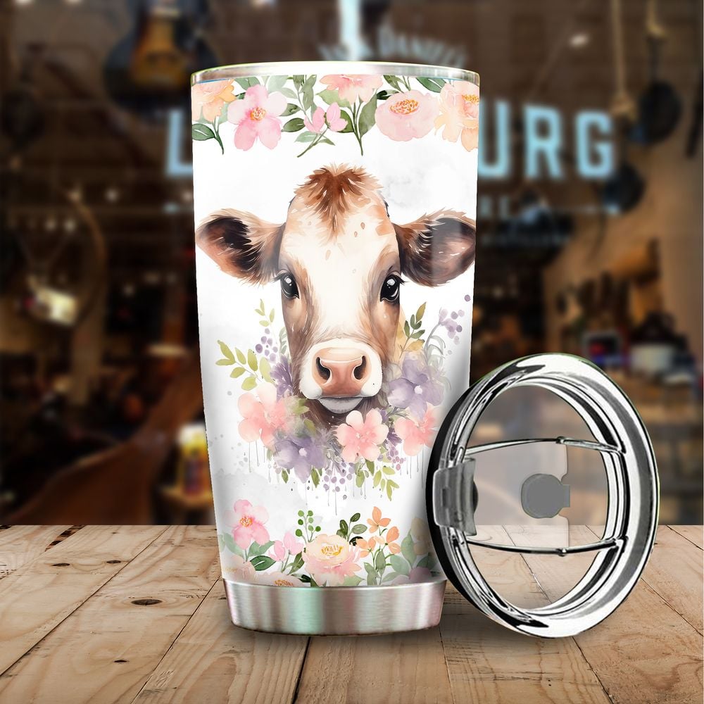 Just A Girl Who Loves Cows Flower Tumbler 20oz Full Printed Stainless Steel Tumbler (20oz) white 20oz