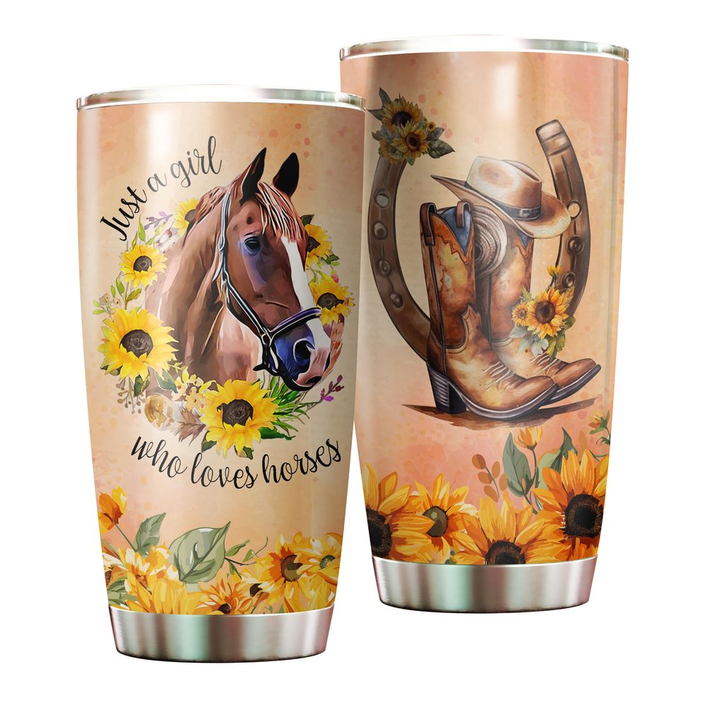 Just a Girl Who Loves Horses Sunflower Full Printed Stainless Steel Tumbler (20oz) white 20oz