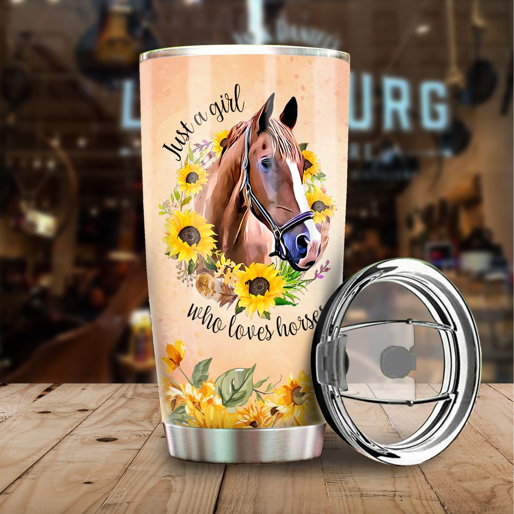 Just a Girl Who Loves Horses Sunflower Full Printed Stainless Steel Tumbler (20oz) white 20oz
