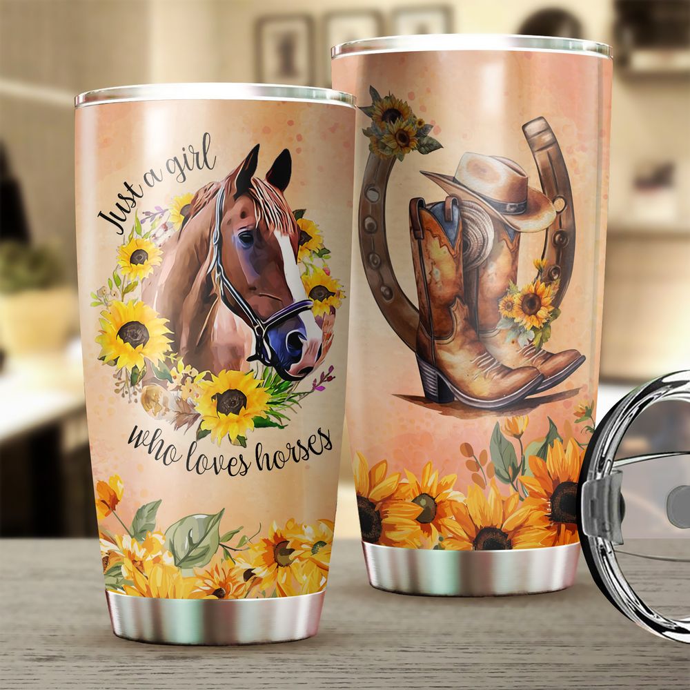 Just a Girl Who Loves Horses Sunflower Full Printed Stainless Steel Tumbler (20oz) white 20oz