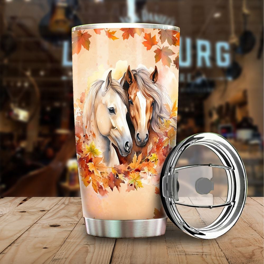 Just A Girl Who Love Horses Fall Tumbler 20oz Full Printed Stainless Steel Tumbler (20oz) white 20oz