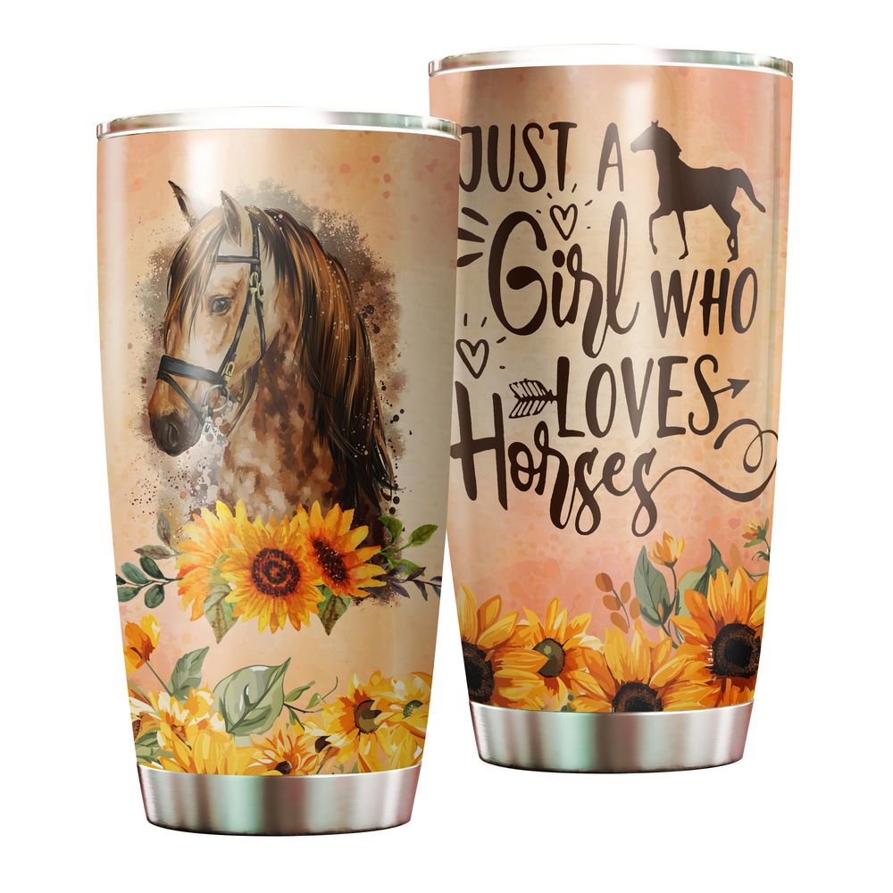 Just a Girl Who Loves Horses Sunflower Full Printed Stainless Steel Tumbler (20oz) white 20oz