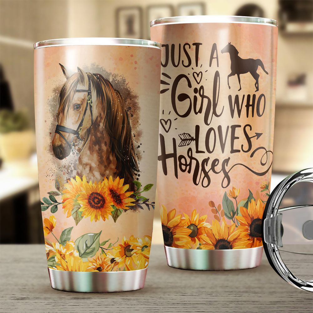 Just a Girl Who Loves Horses Sunflower Full Printed Stainless Steel Tumbler (20oz) white 20oz