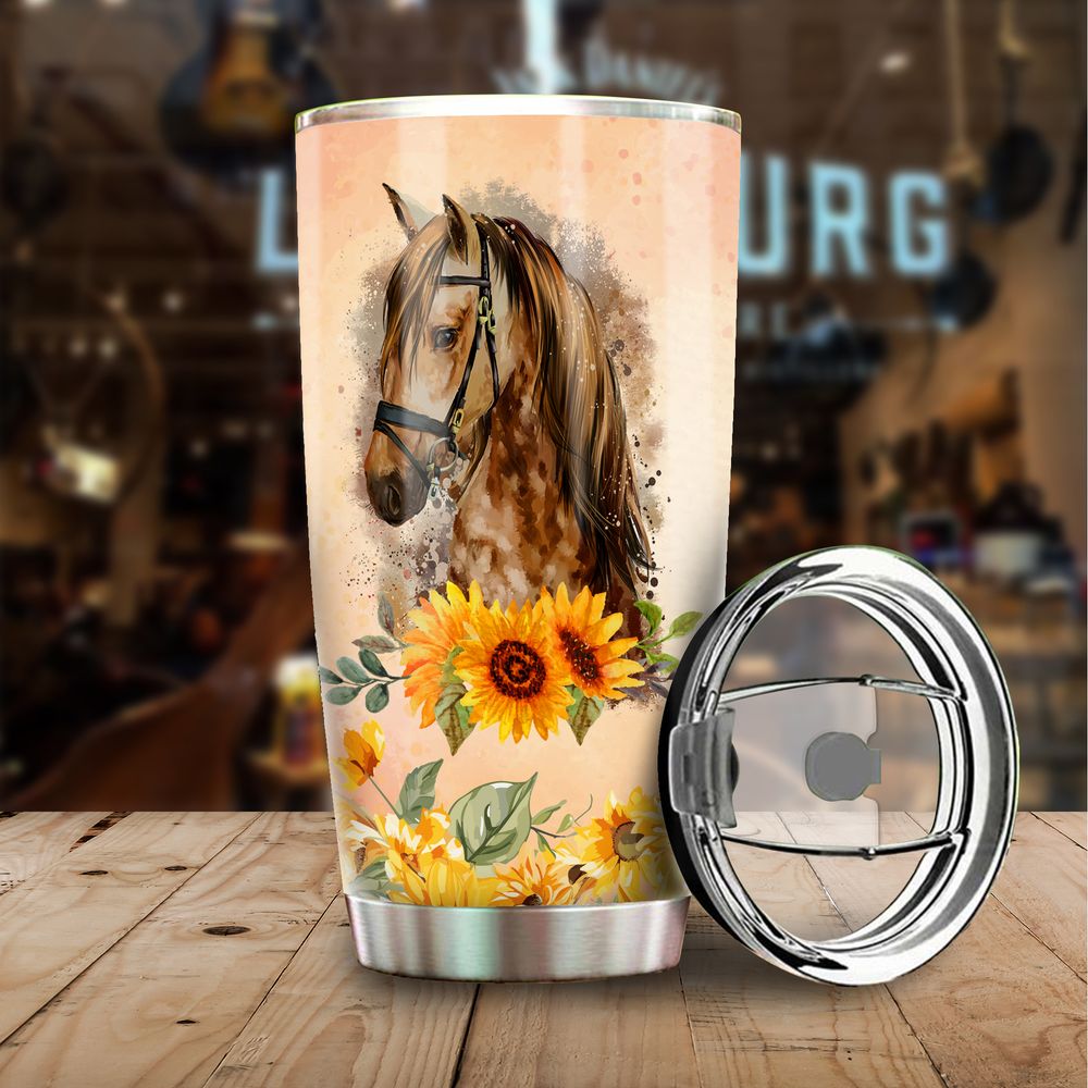 Just a Girl Who Loves Horses Sunflower Full Printed Stainless Steel Tumbler (20oz) white 20oz