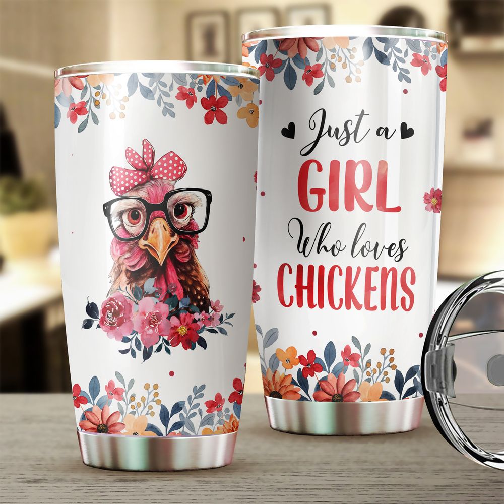 Just A Girl Who Loves Chickens Flower Lady Chicken Full Printed Stainless Steel Tumbler (20oz) white 20oz