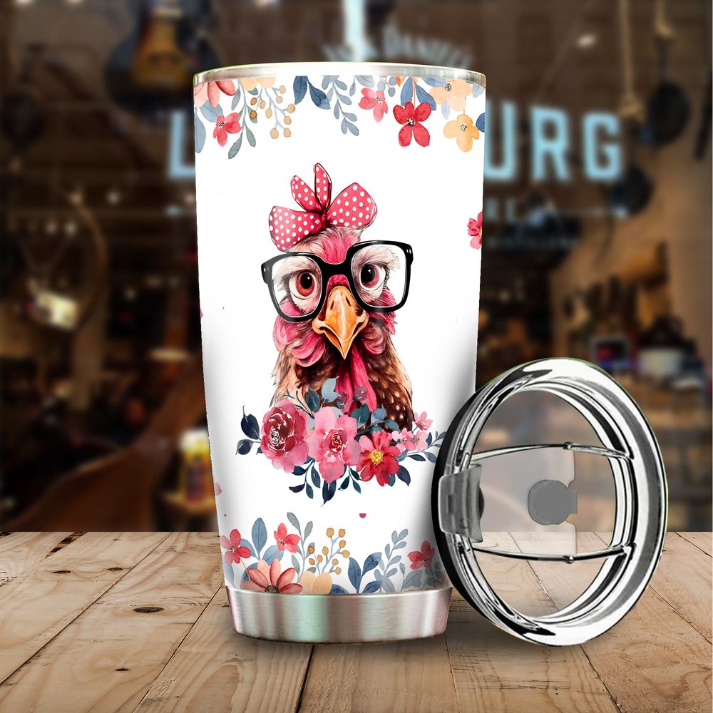 Just A Girl Who Loves Chickens Flower Lady Chicken Full Printed Stainless Steel Tumbler (20oz) white 20oz