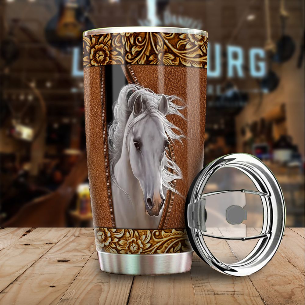 Love Horse Leather Style Full Printed Stainless Steel Tumbler (20oz) white 20oz