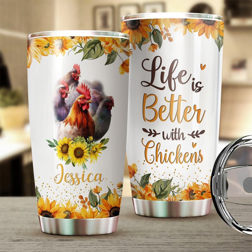 Personalized Life Is Better With Chickens Full Printed Stainless Steel Tumbler (20oz) white 20oz