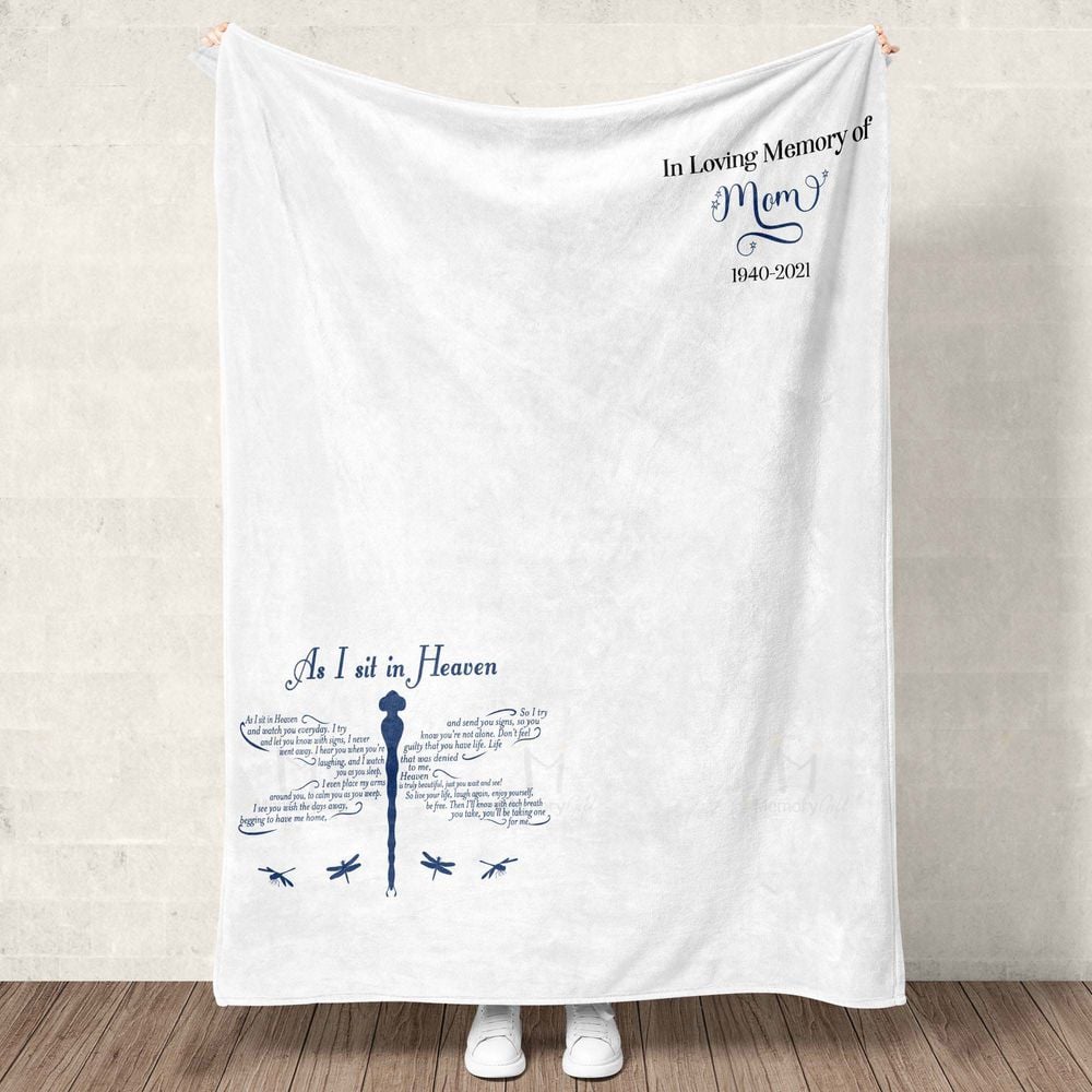 Personalized Name In Loving Memory Memorial As I Sit In Heaven Sherpa Fleece Blanket FBL115 Cozy Plush Fleece Blanket white 30x40in