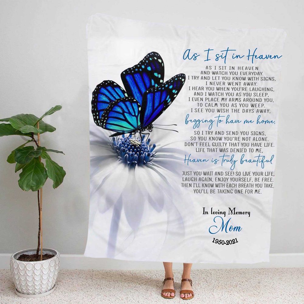 Personalized Name In Loving Memory Memorial As I Sit In Heaven Sherpa Fleece Blanket FBL120 Cozy Plush Fleece Blanket white 30x40in