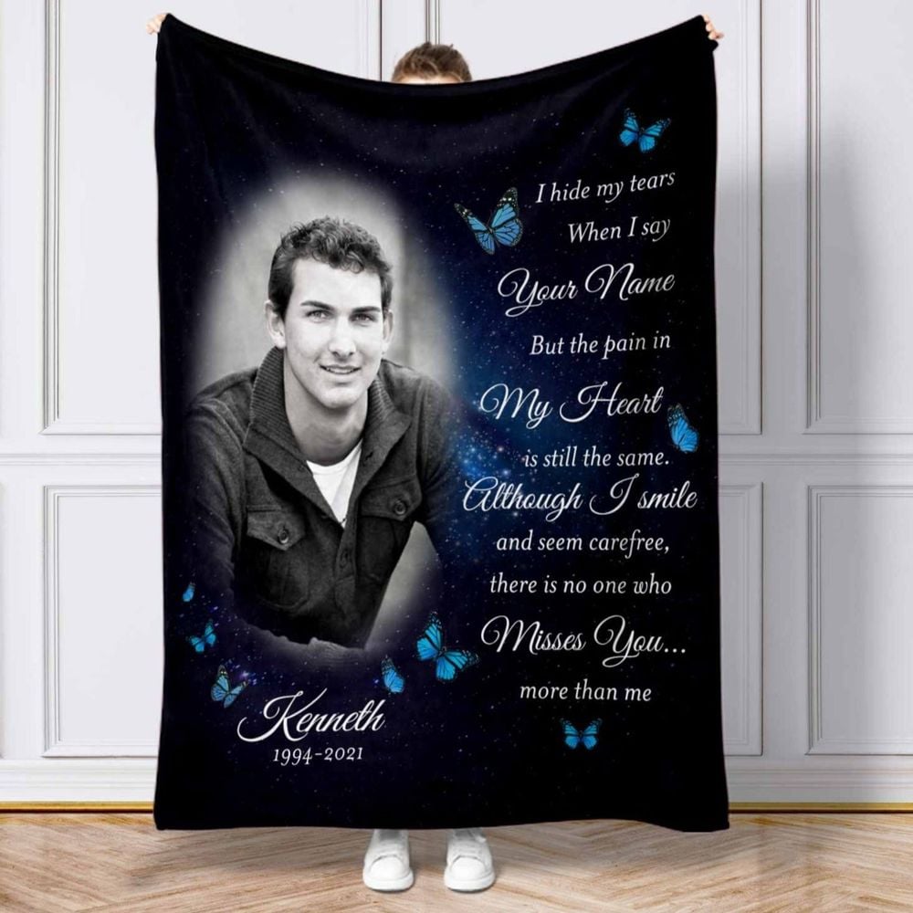 Personalized Photo Memorial I Hide My Tears Sherpa Fleece Blanket FBL131 Cozy Plush Fleece Blanket white 30x40in