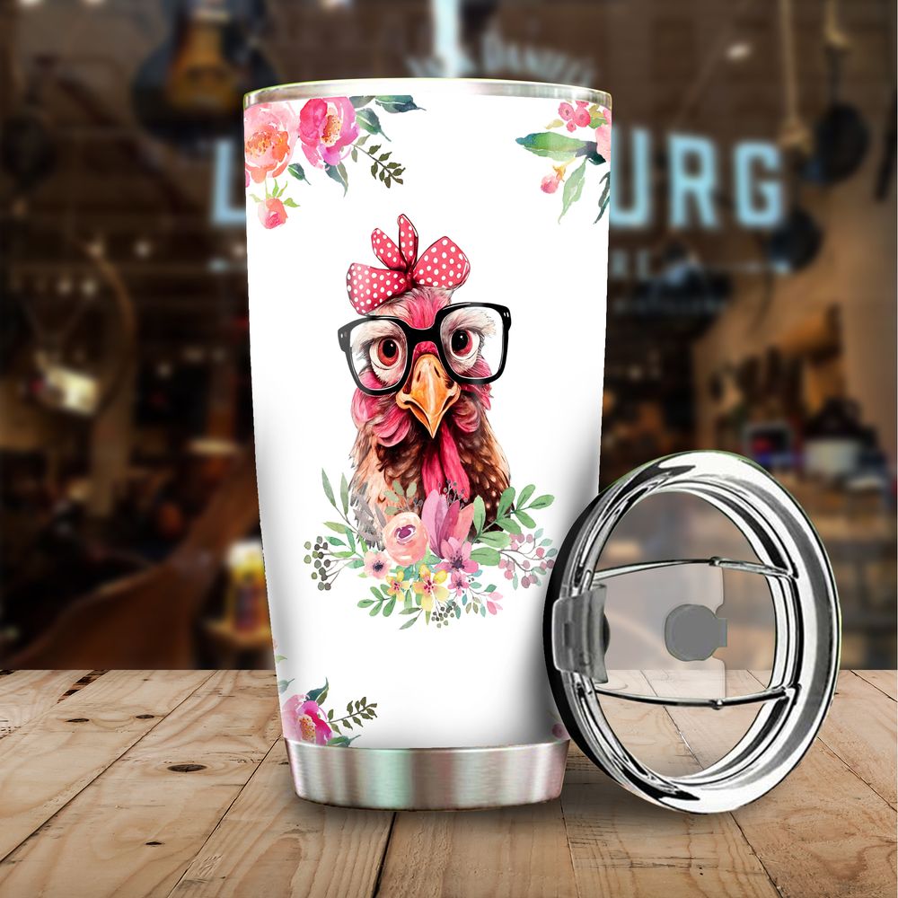 Just a Girl Who Loves Chickens Flower Full Printed Stainless Steel Tumbler (20oz) white 20oz