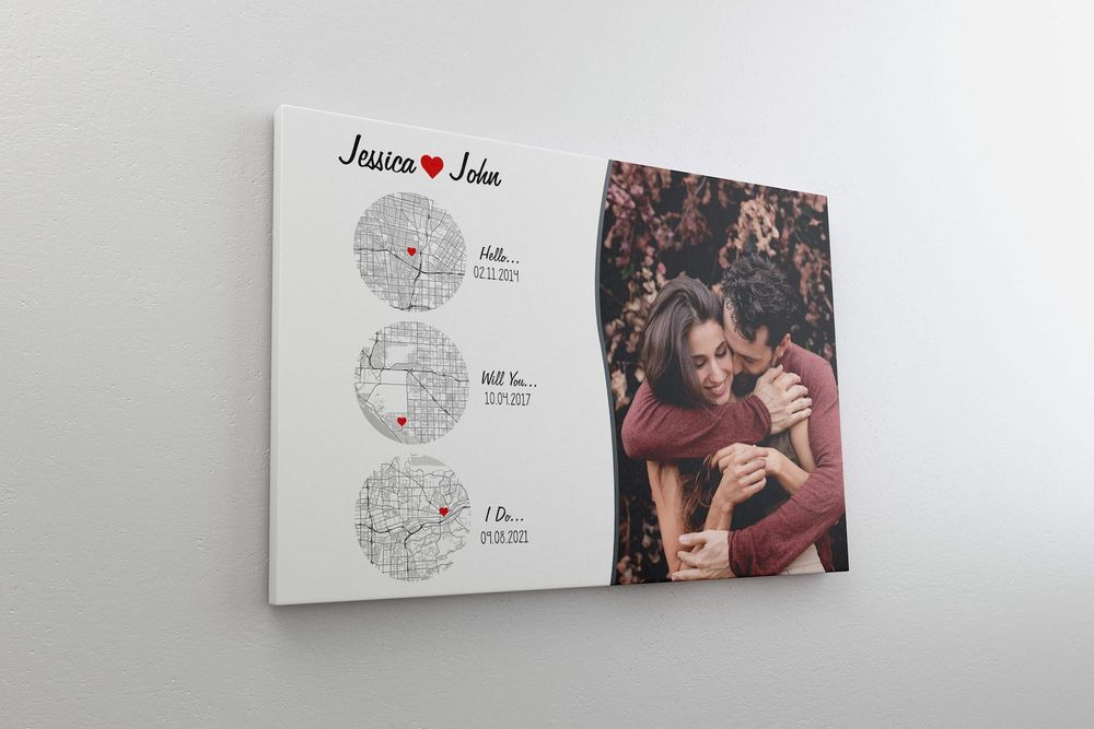 Personalized Custom Photo Hello Will You I Do Map Canvas Print CS84 Ready To Hang Landscape Canvas white 14x11in