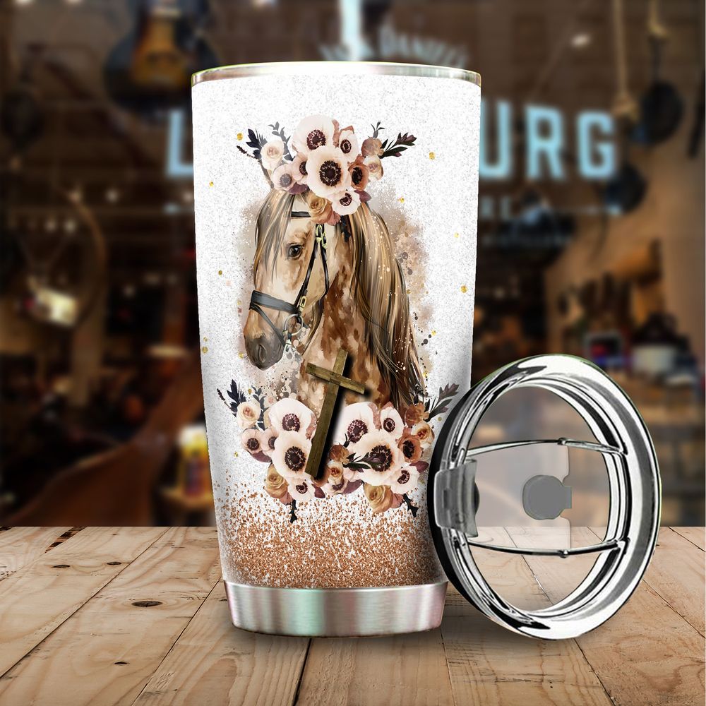 This Girl Runs On Jesus And Horses Full Printed Stainless Steel Tumbler (20oz) white 20oz