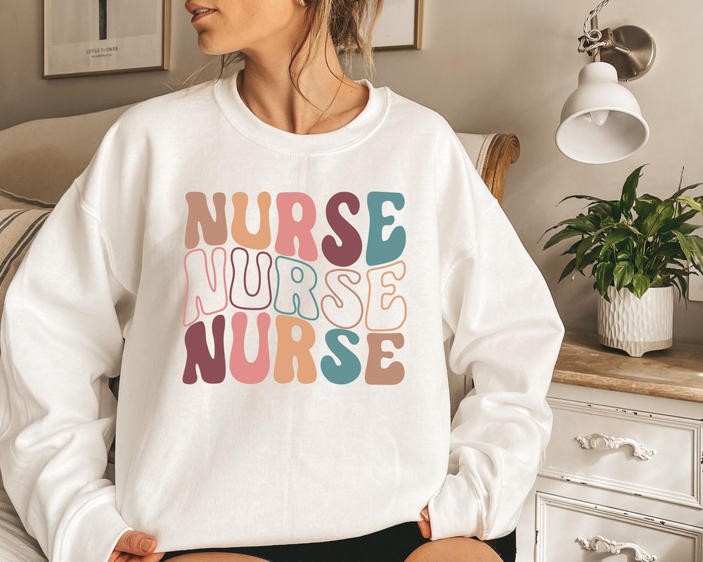 Groovy Blue Nurse Sweatshirt, Retro Nurse Shirts, RN, Unisex Crewneck Sweatshirt, Graduation Gift, Nursing School, Nurses Week Appreciation