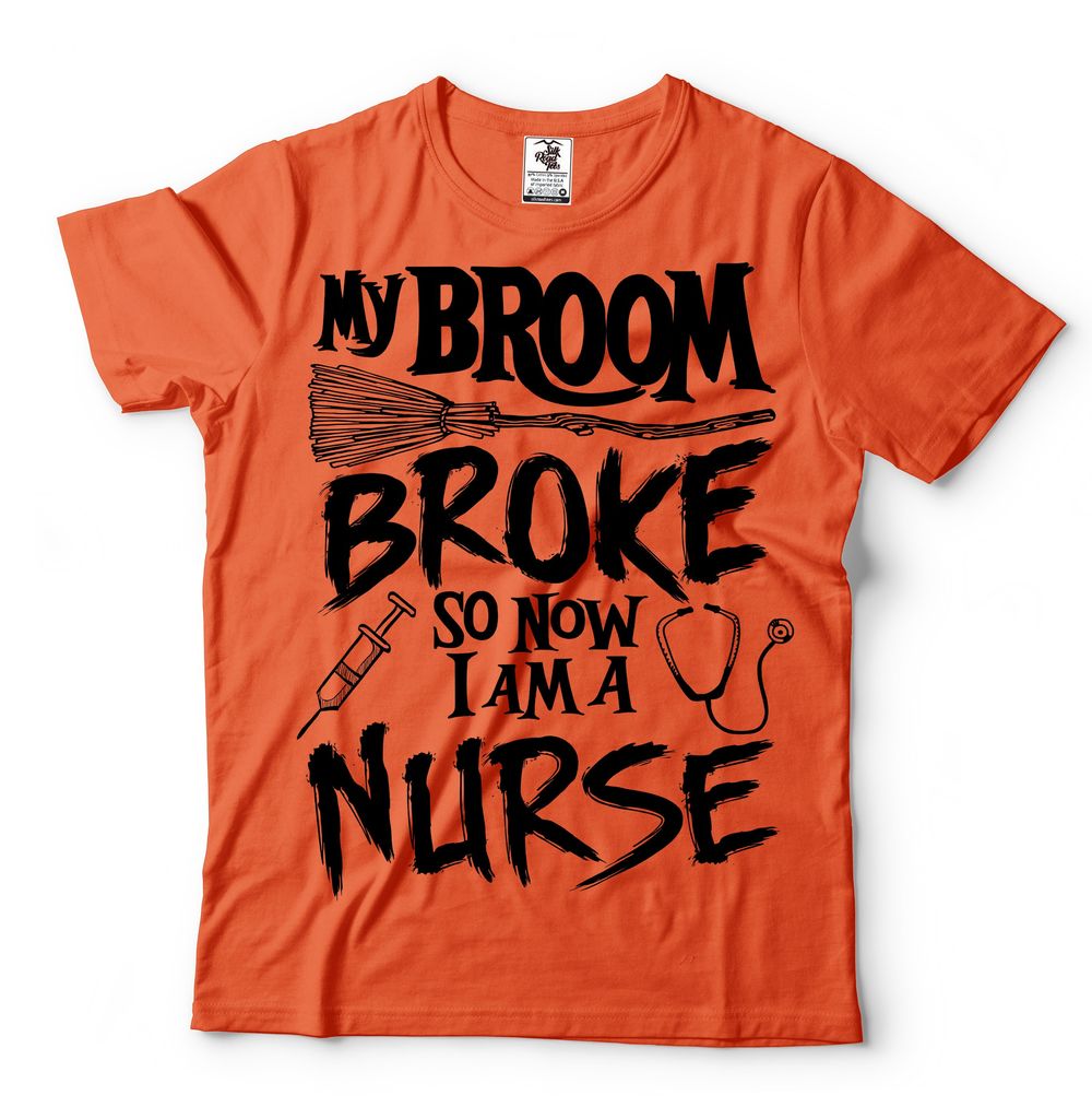 Halloween Nurse T-shirt Nurse Costume Funny Halloween T-shirt Broom Tee Shirt Nursing Tee shirt RN Funny Halloween Medical T-shirt