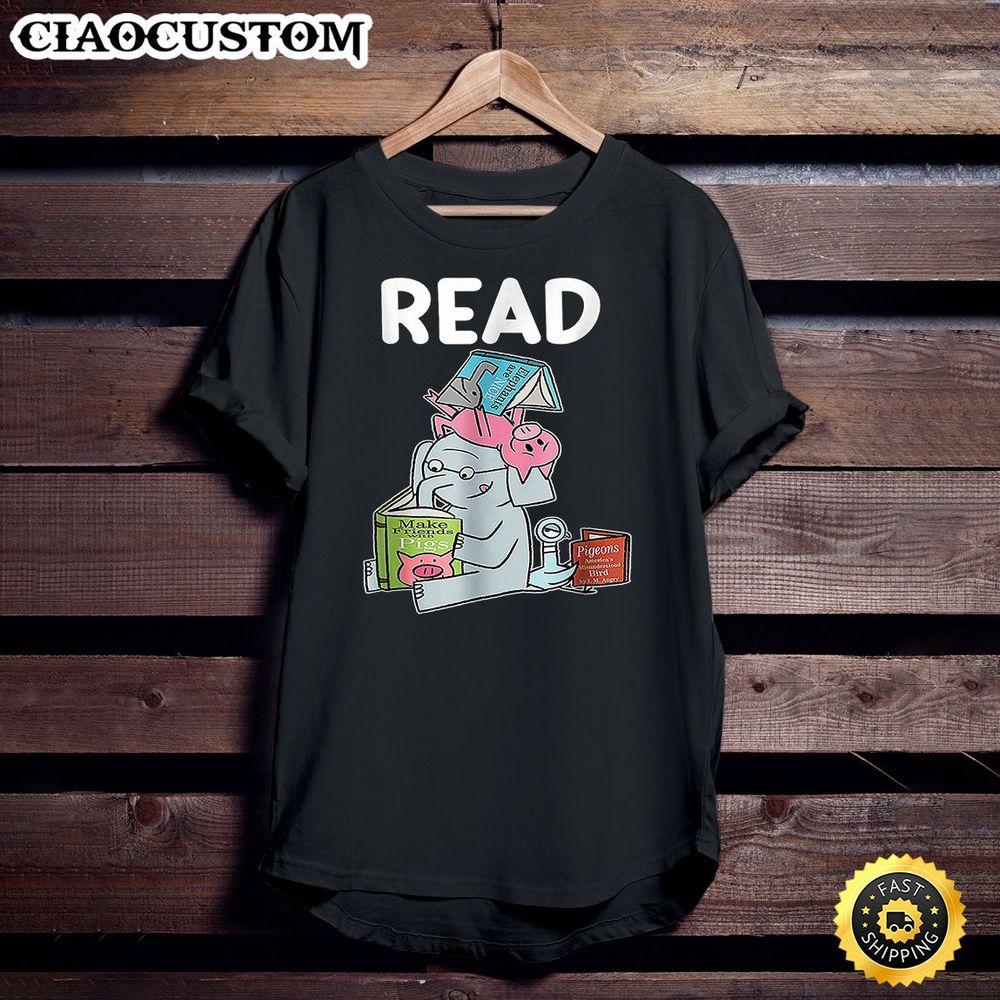 Funny Teacher Library Read Book Club Piggie Elephant Pigeons T-Shirt - Tshirt For Book Lovers