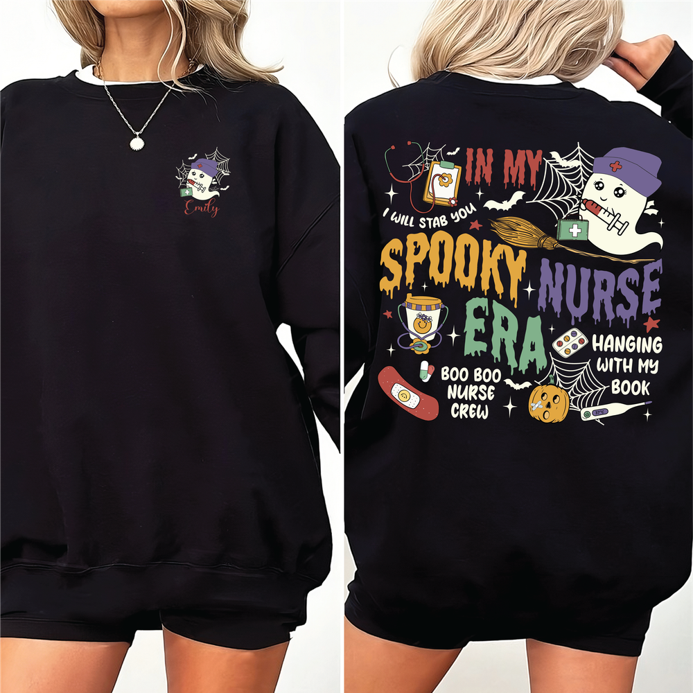 In My Spooky Nurse Era Sweatshirt, Spooky Nicu Nurse Halloween Ghost, Spooky Nurse Sweater, Spooky Halloween Nurse Life, Night Shift Nurse Unisex Sweatshirt white s