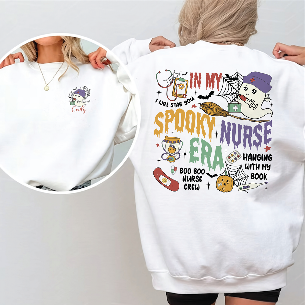 In My Spooky Nurse Era Sweatshirt, Spooky Nicu Nurse Halloween Ghost, Spooky Nurse Sweater, Spooky Halloween Nurse Life, Night Shift Nurse Unisex Sweatshirt white s