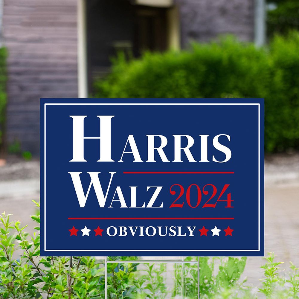 Kamala Harris Walz Obviously Yard Sign Made in USA Size Large With Stake YS65 Yard Sign white 1pack