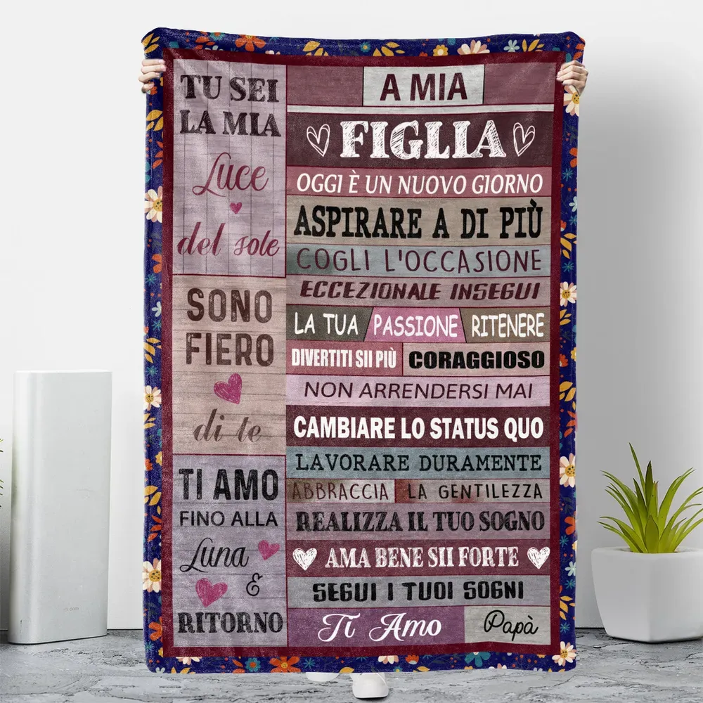 IT - Coperta A mia Figlia OGGI È UN NUOVO GIORNO ASPIRARE A DI PIÙ COGLI L’OCCASIONE Papà Couch Blanket (Printed in the EU) white s