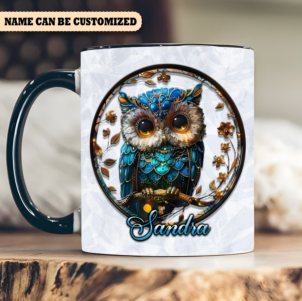 Personalized Beautiful Owl  Accent Mug Accent Mug blue-accent 11oz