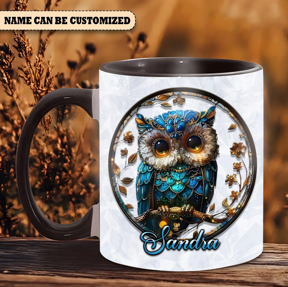 Personalized Beautiful Owl  Accent Mug Accent Mug blue-accent 11oz