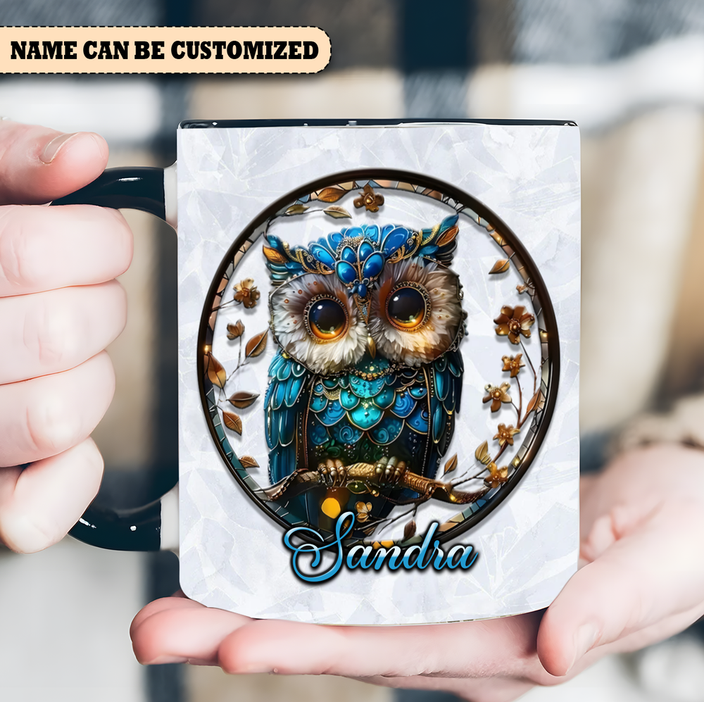 Personalized Beautiful Owl  Accent Mug Accent Mug blue-accent 11oz