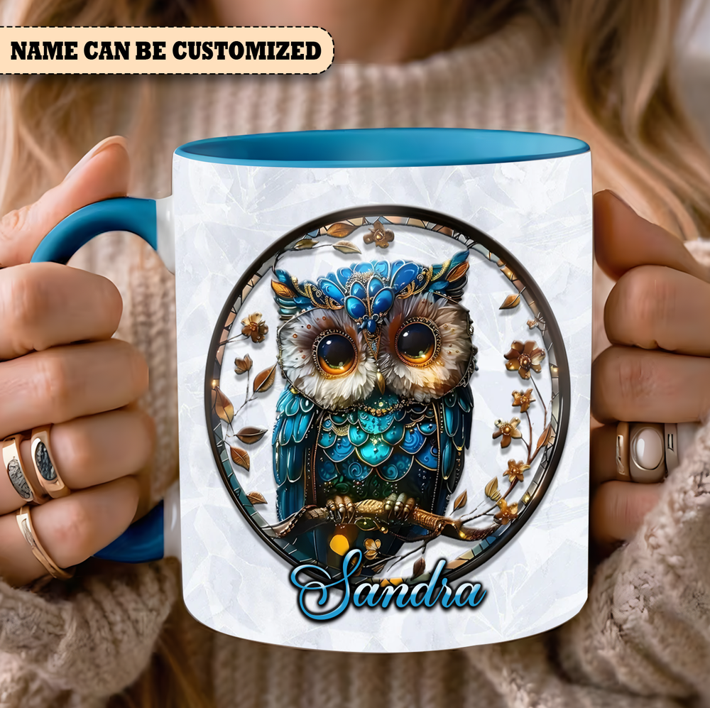 Personalized Beautiful Owl  Accent Mug Accent Mug blue-accent 11oz
