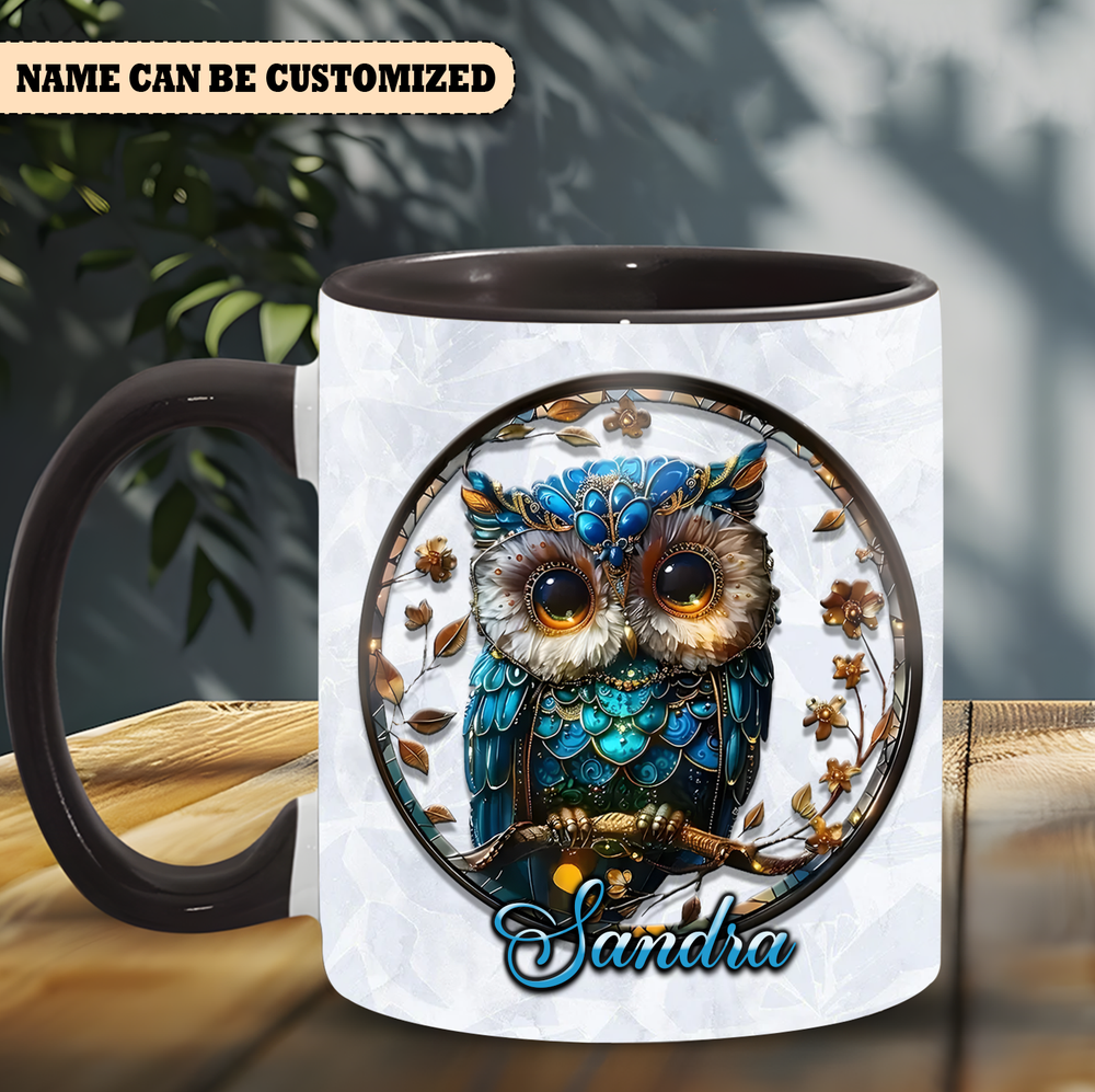 Personalized Beautiful Owl  Accent Mug Accent Mug blue-accent 11oz