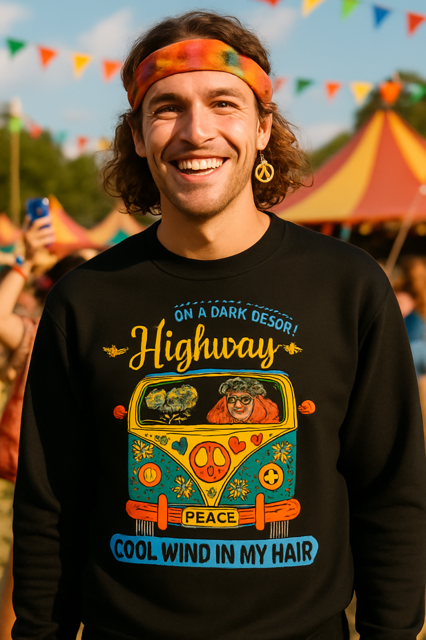 Vibes of Freedom: On a Dark Desert Highway Unisex Sweatshirt black s