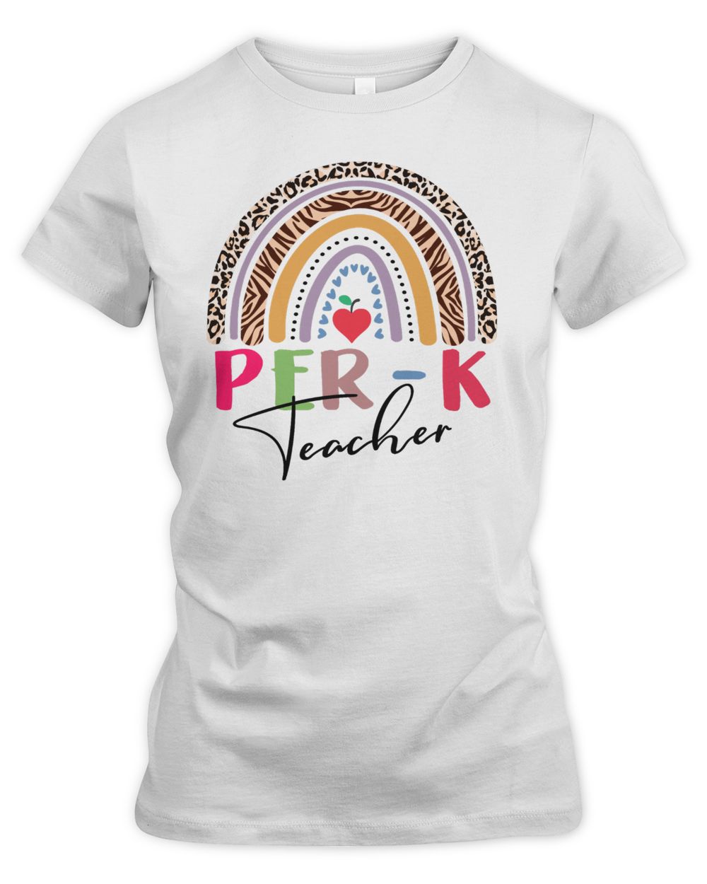 Pre-K Teacher Leopard rainbow Women's Relaxed Jersey Short Sleeve Tee white s