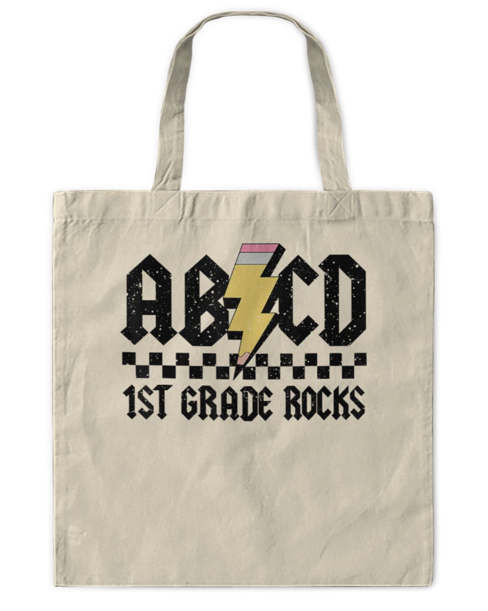 1st Grade Rock and Roll Letters ABCD Alphabet Back To School Tote Bag - Printed in the US natural onesize