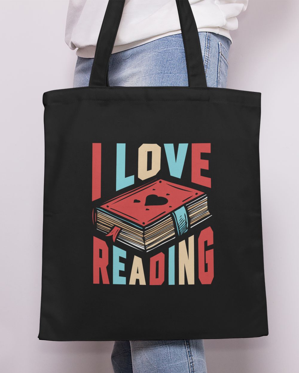I Love Reading Book Tote Bag - Printed in the EU black onesize
