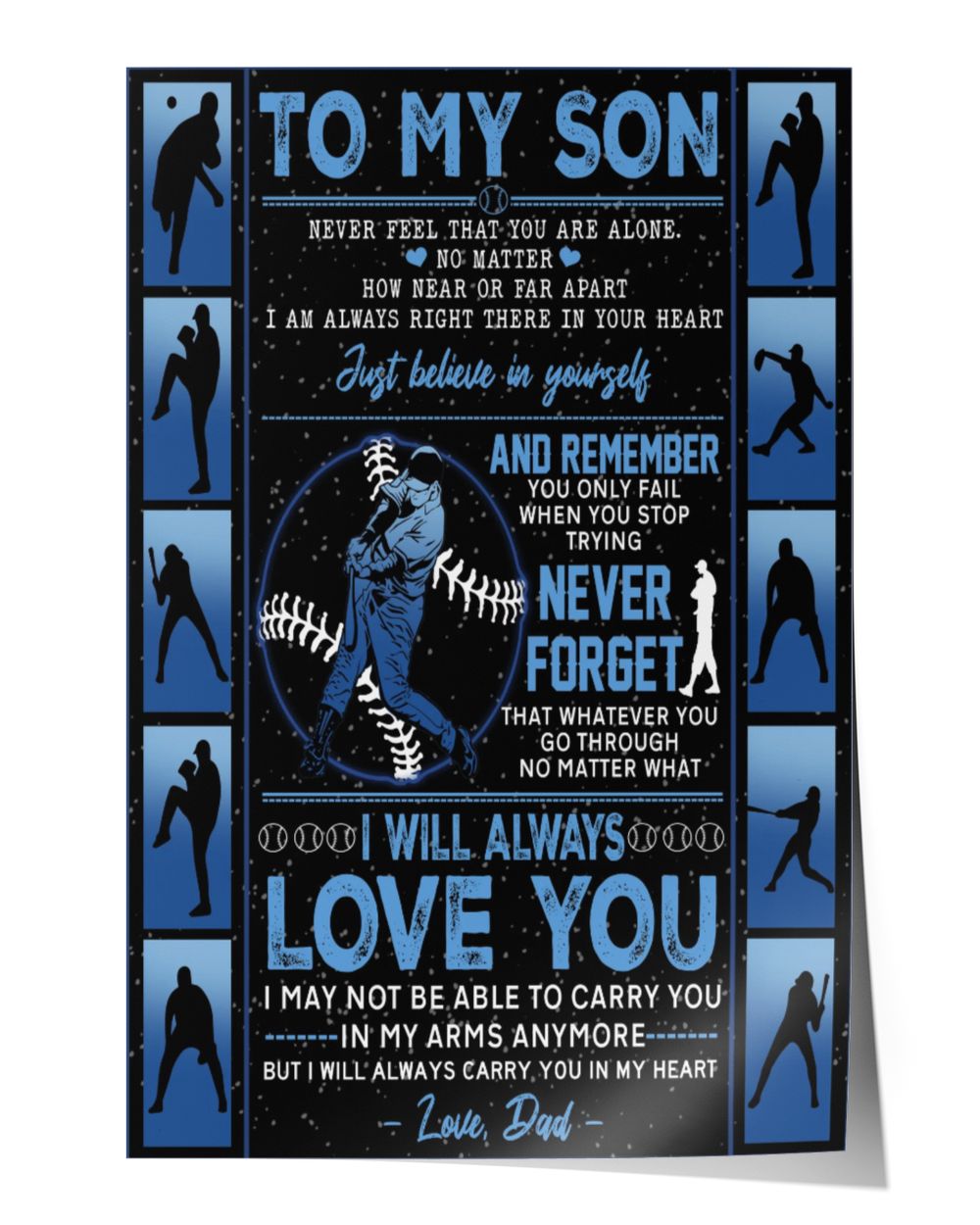 Baseball  My Son Poster/Canvas Lovely Gifts to Son from Family Satin Portrait Poster (16x24in) white 16x24in