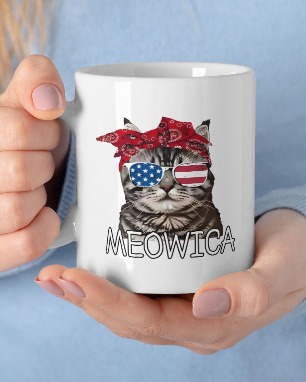 Meowica bandana  July 4th gifts Cat Lovers White Mug white 11oz