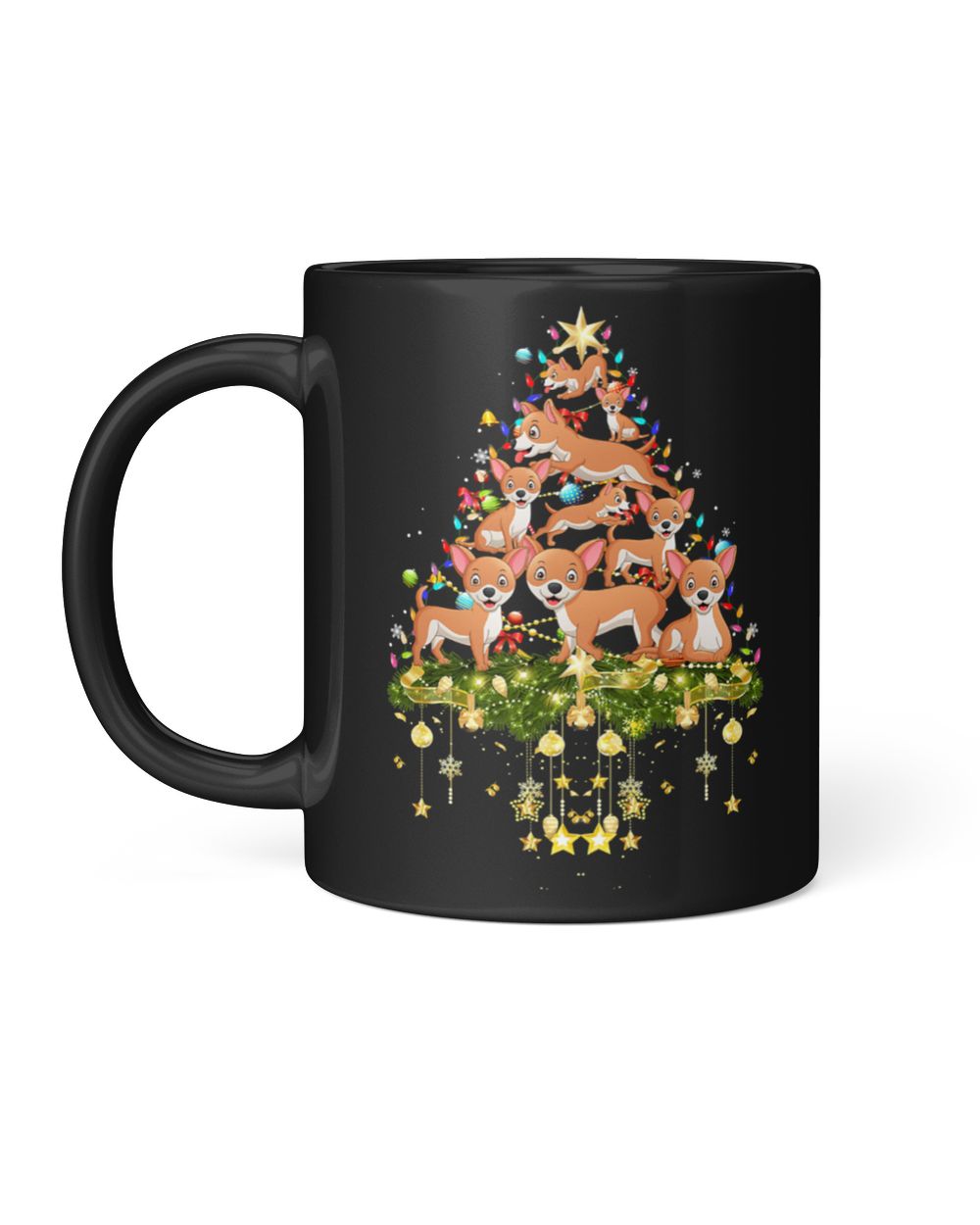 Chihuahua Christmas Dog Tree Lights Holiday Chihuahua Lover 446 Black Mug black 11oz